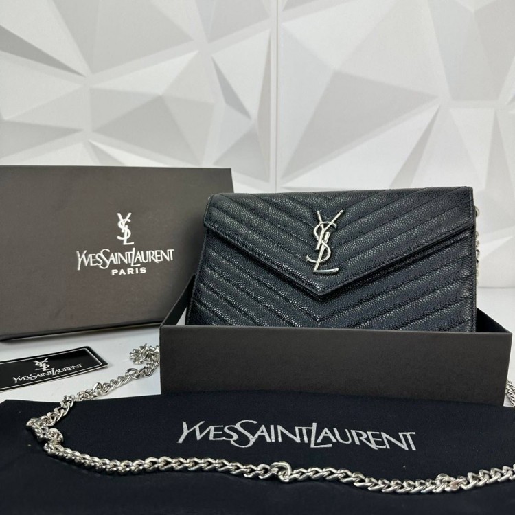 YVES SAİNT LAURENT (YSL) QUİLTED ZARF CAVİAR SİLVER